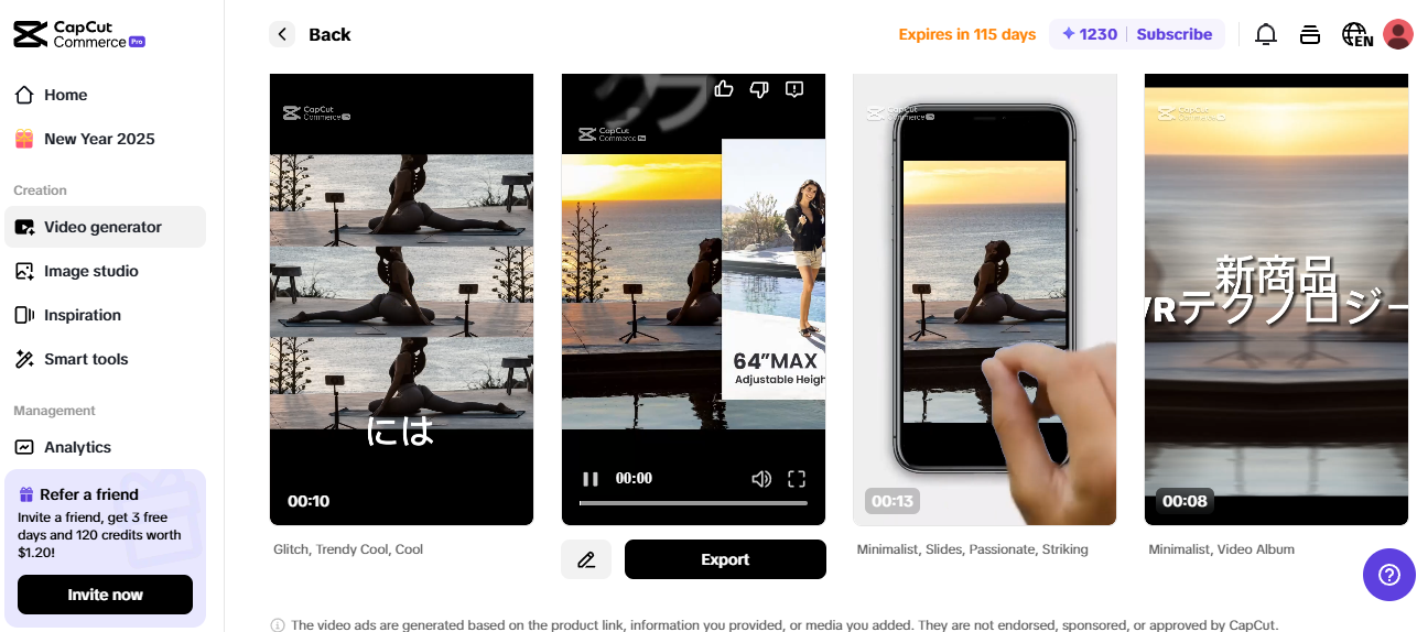 Pippit showcasing video templates to build an eCommerce website with customizable marketing content.